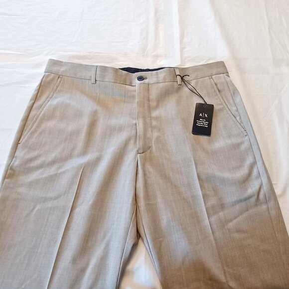 NEW Armani Exchange Light Grey Taupe Modern Fit Flat Front Textured Dress Pants - Picture 2 of 12